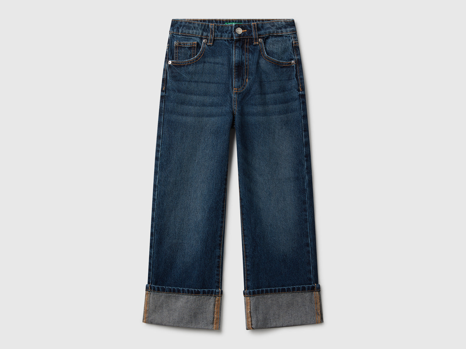Jeans straight con risvolto da bambina blu | Benetton Outlet