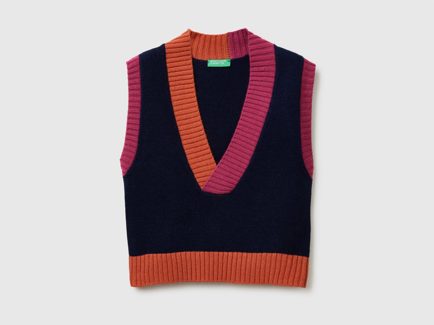 Gilet in maglia color block da donna blu scuro | Benetton Outlet