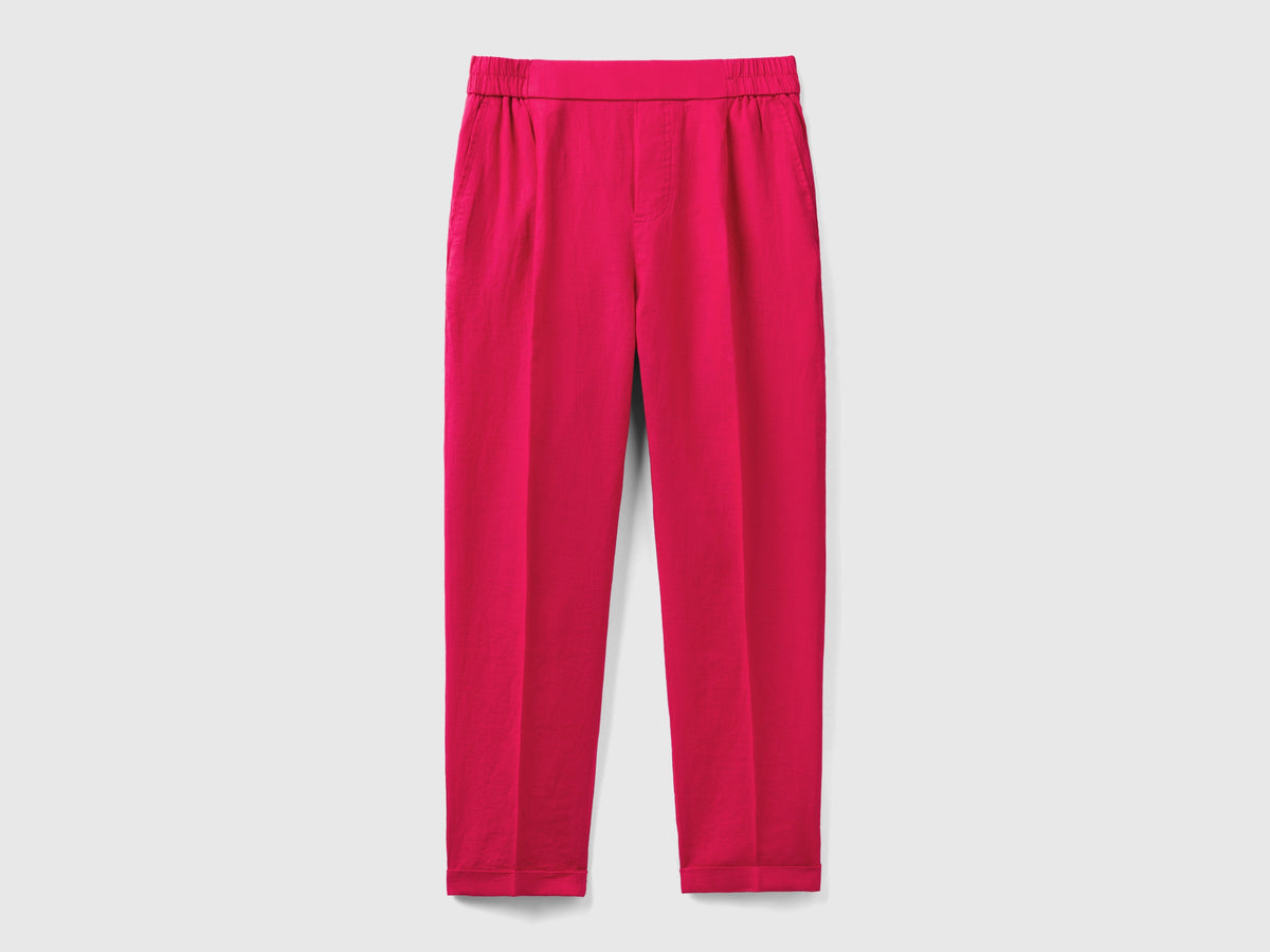 Pantaloni cropped in 100% lino