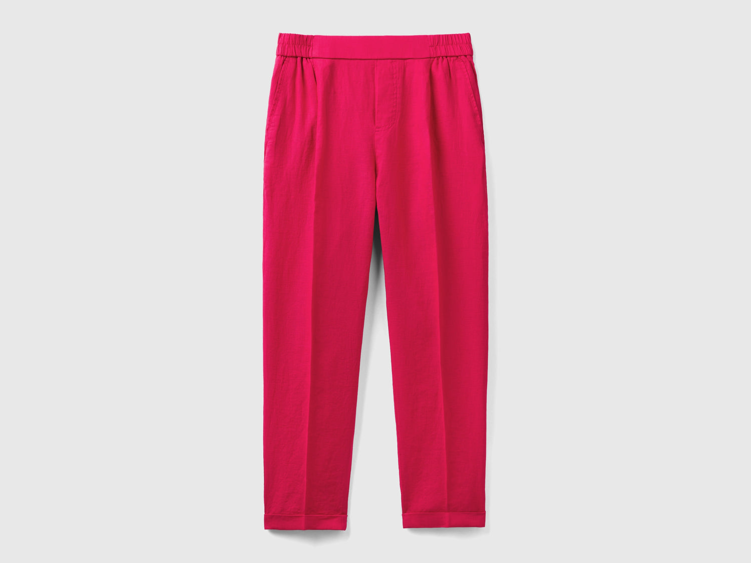 Pantaloni cropped in 100% lino da donna ciclamino | Benetton Outlet