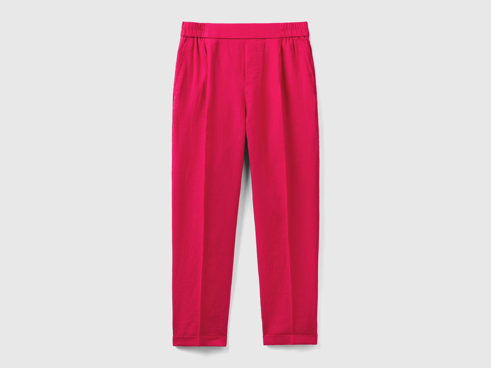 Pantaloni cropped in 100% lino da donna ciclamino | Benetton Outlet