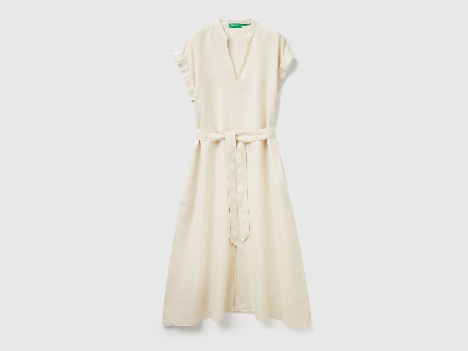 Vestito con fusciacca 100% lino da donna bianco panna | Benetton Outlet