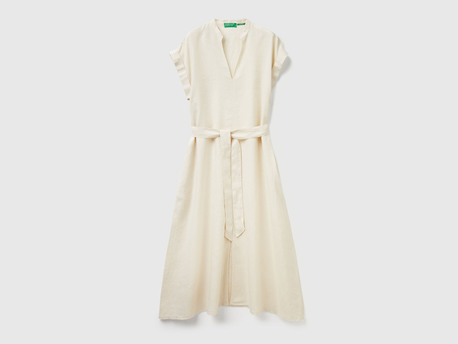 Vestito con fusciacca 100% lino da donna bianco panna | Benetton Outlet