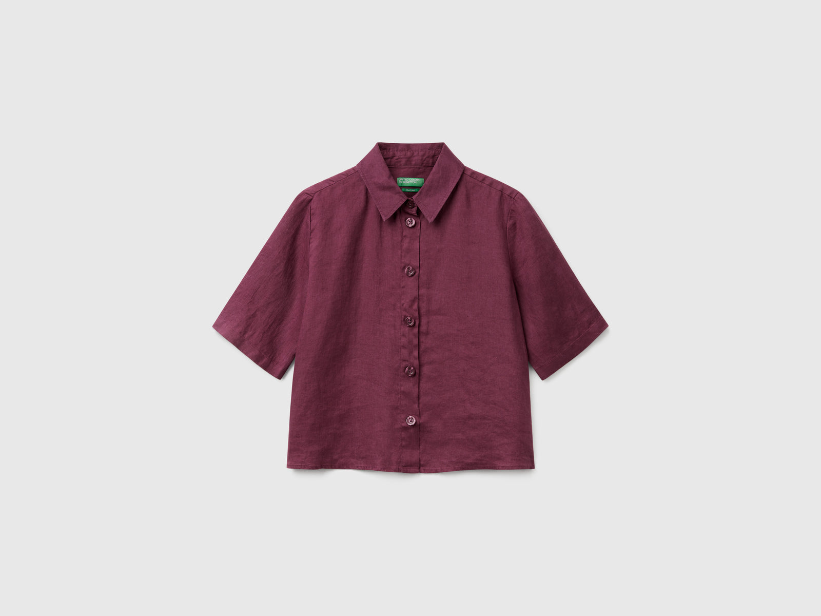 Camicia corta in puro lino da donna prugna | Benetton Outlet