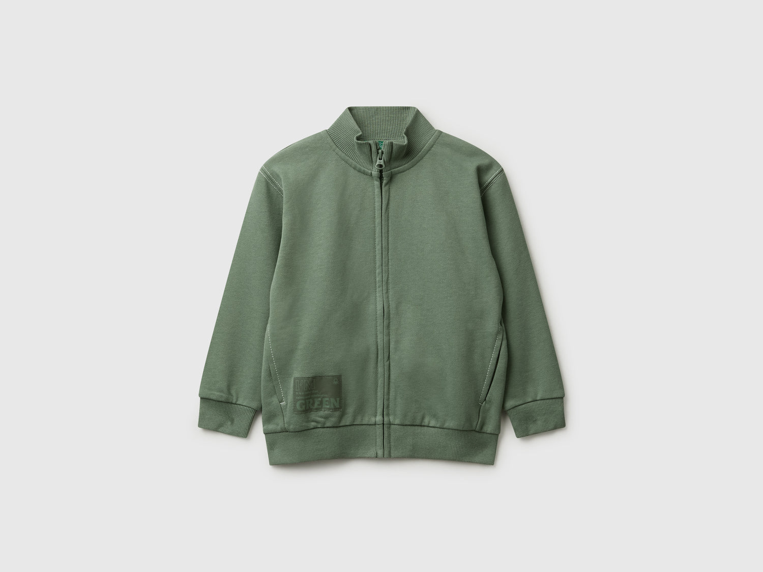 Felpa con zip e stampa spessorata da bimbo verde militare | Benetton Outlet