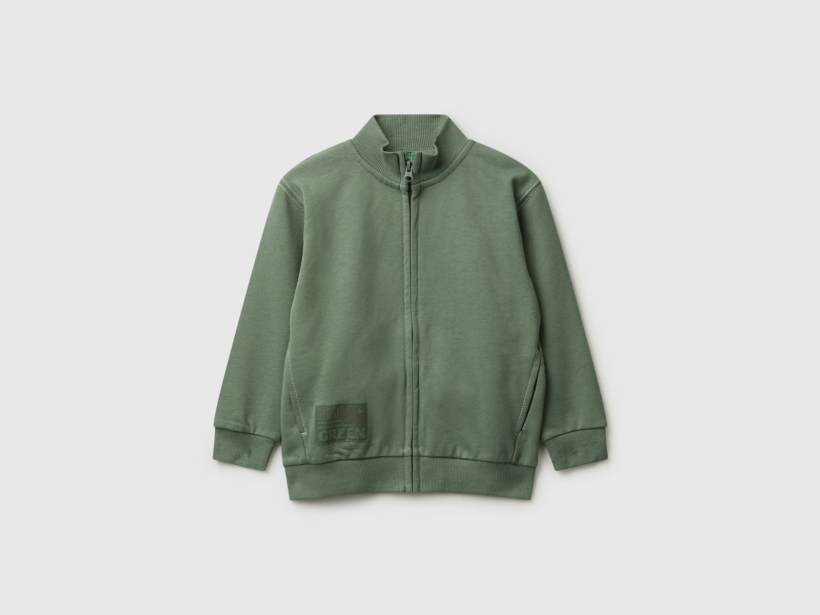 Felpa con zip e stampa spessorata da bimbo verde militare | Benetton Outlet