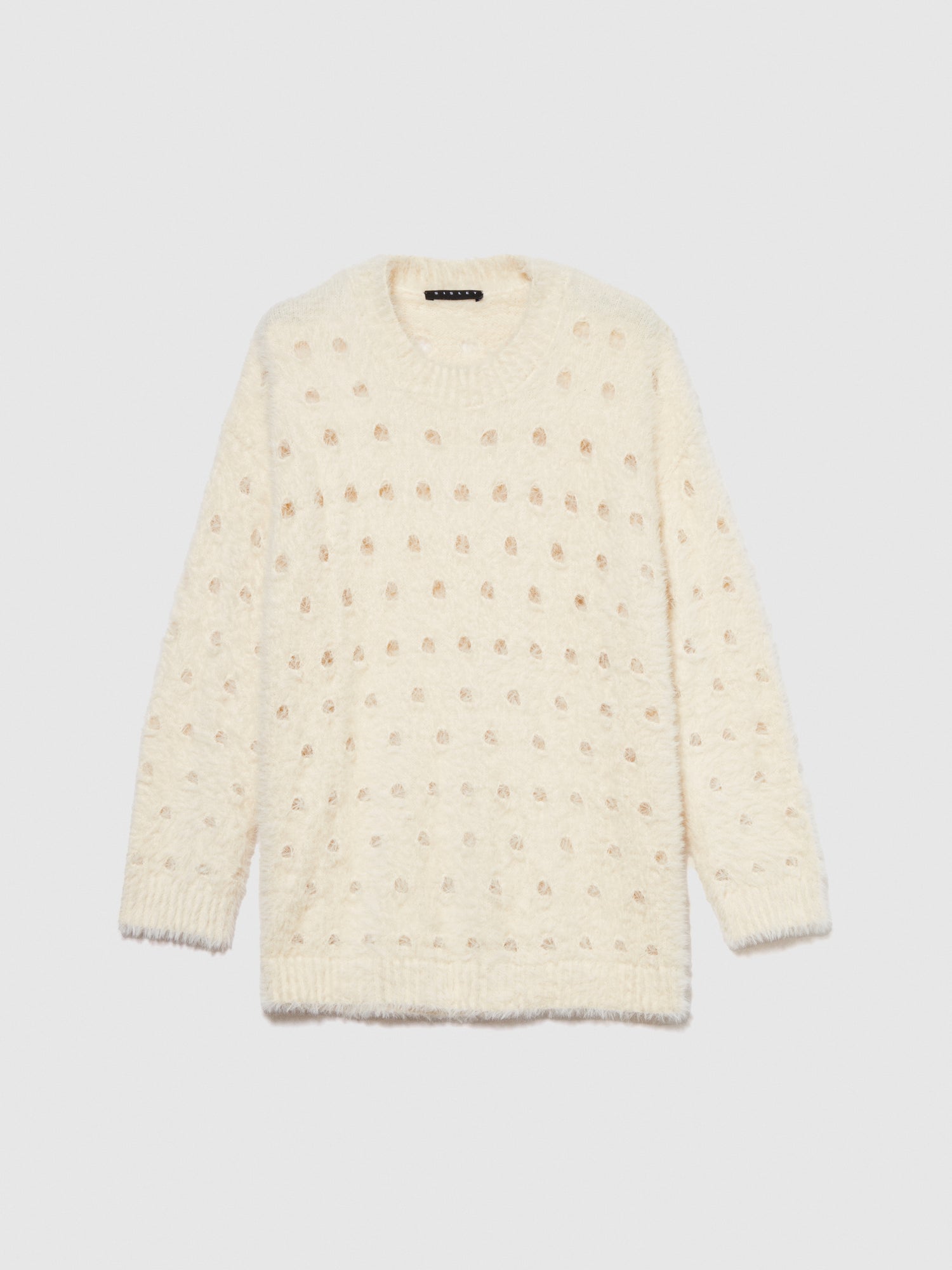 Maglia fluffy traforata da bambina bianco panna | Sisley young Outlet