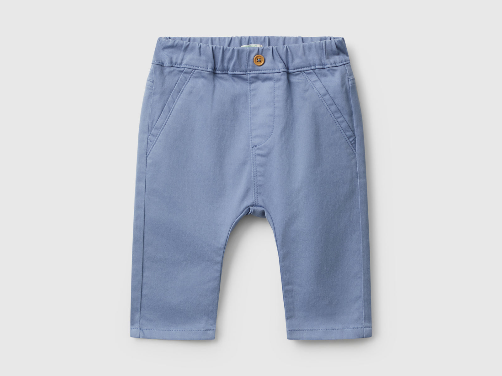 Pantaloni in misto cotone stretch da neonato celeste | Benetton Outlet