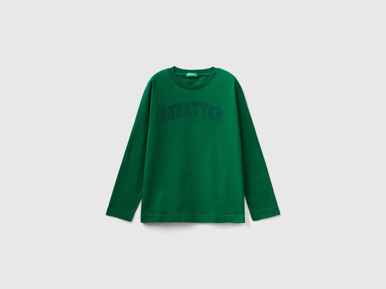 T-shirt manica lunga con logo da bambino verde | Benetton Outlet