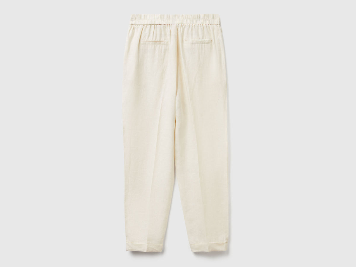 Pantaloni cropped in puro lino