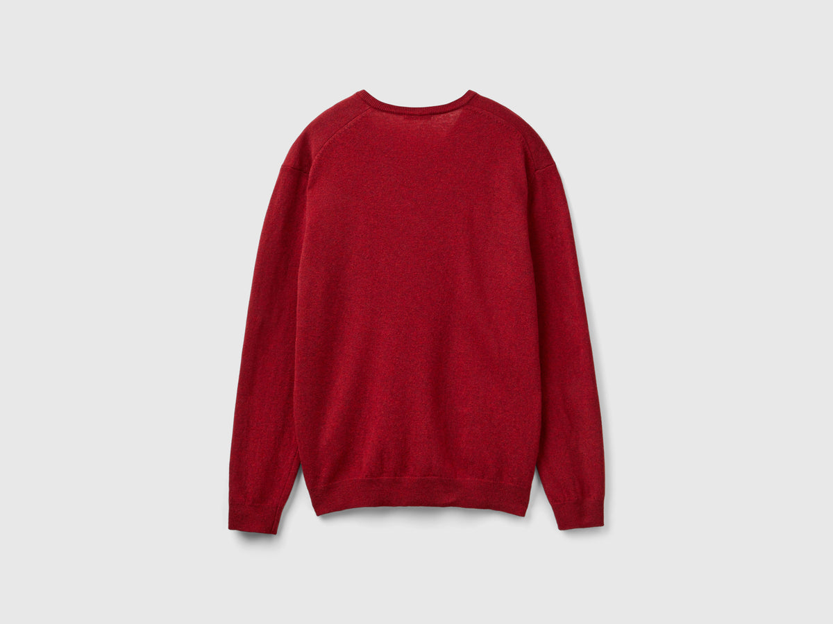 Maglia scollo a V mélange in pura lana Merino