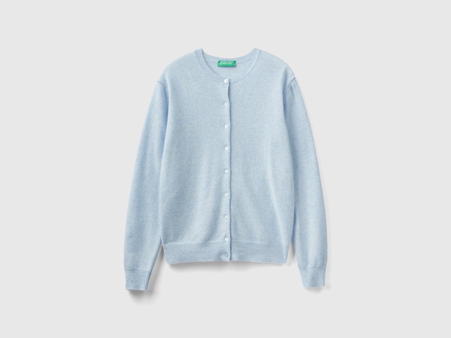 Cardigan girocollo celeste in pura lana Merino da donna azzurro | Benetton Outlet