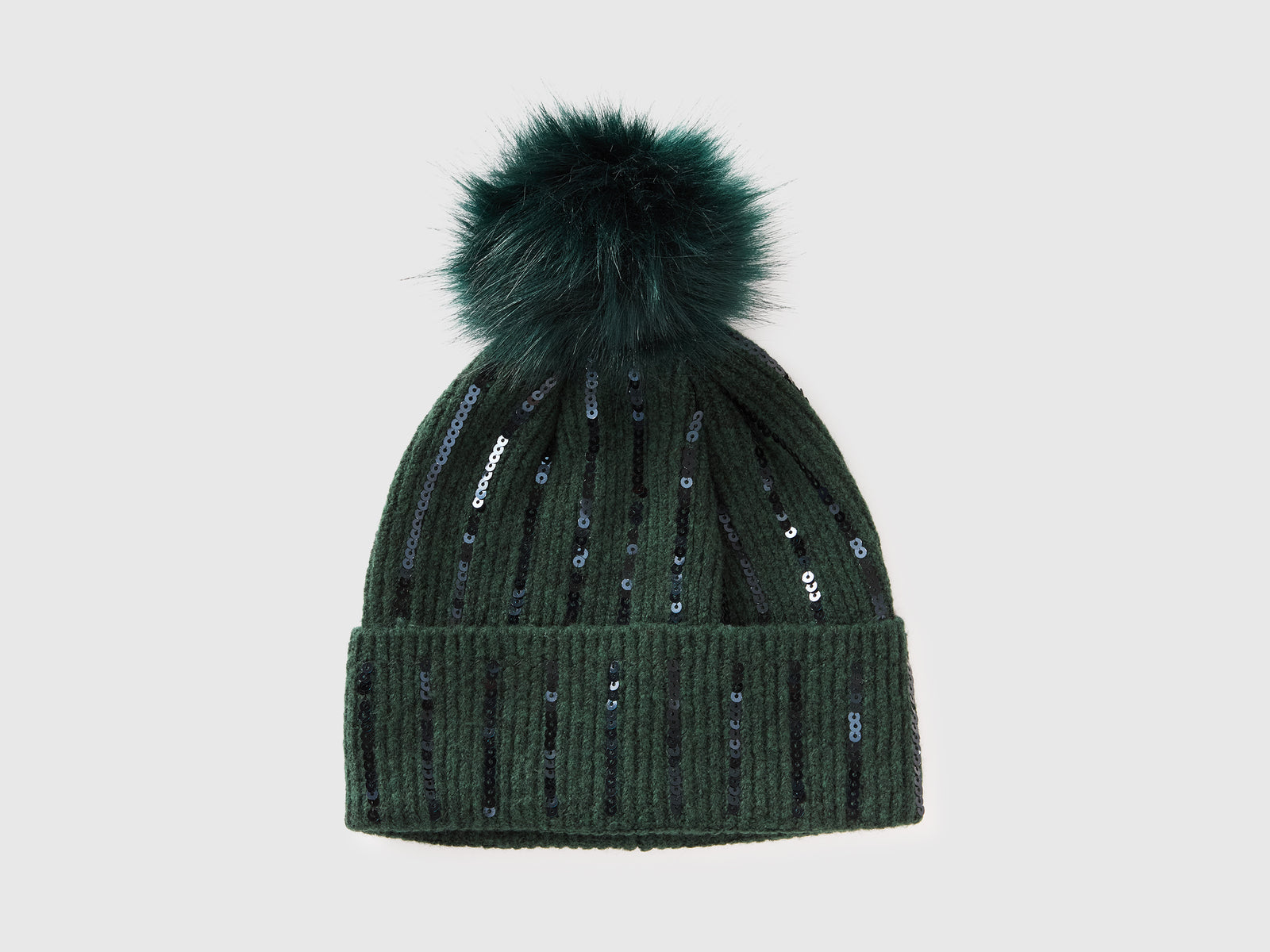 Cappello con pom pom e paillettes da bambina verde scuro | Benetton Outlet