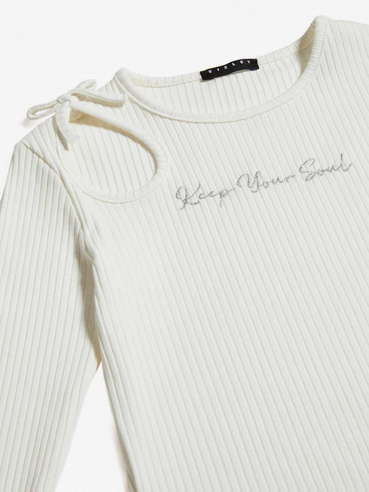T-shirt a costine con ricamo e cut-out