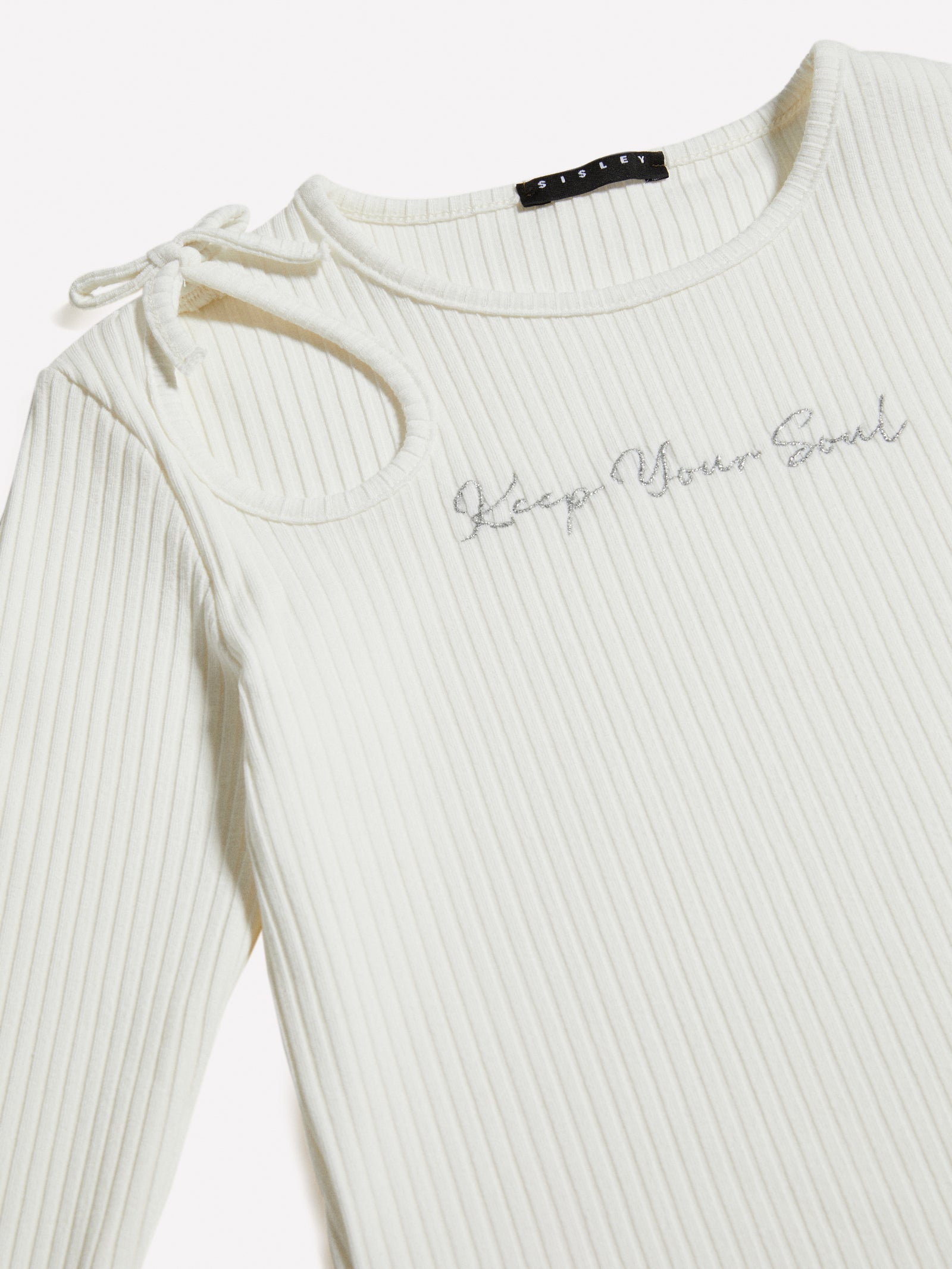 T-shirt a costine con ricamo e cut-out da bambina bianco 2 | Sisley young Outlet