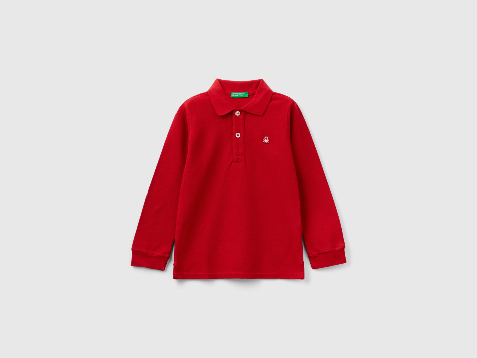 Polo manica lunga in cotone biologico da bimbo rosso | Benetton Outlet