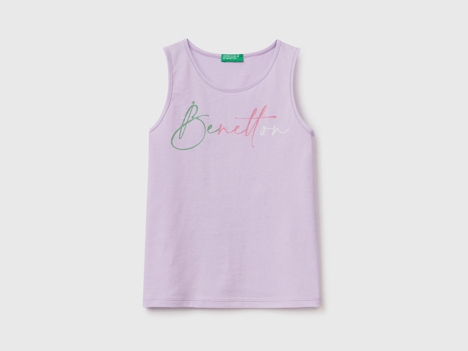 Top smanicato con scollo rotondo in puro cotone da bambina lilla | Benetton Outlet