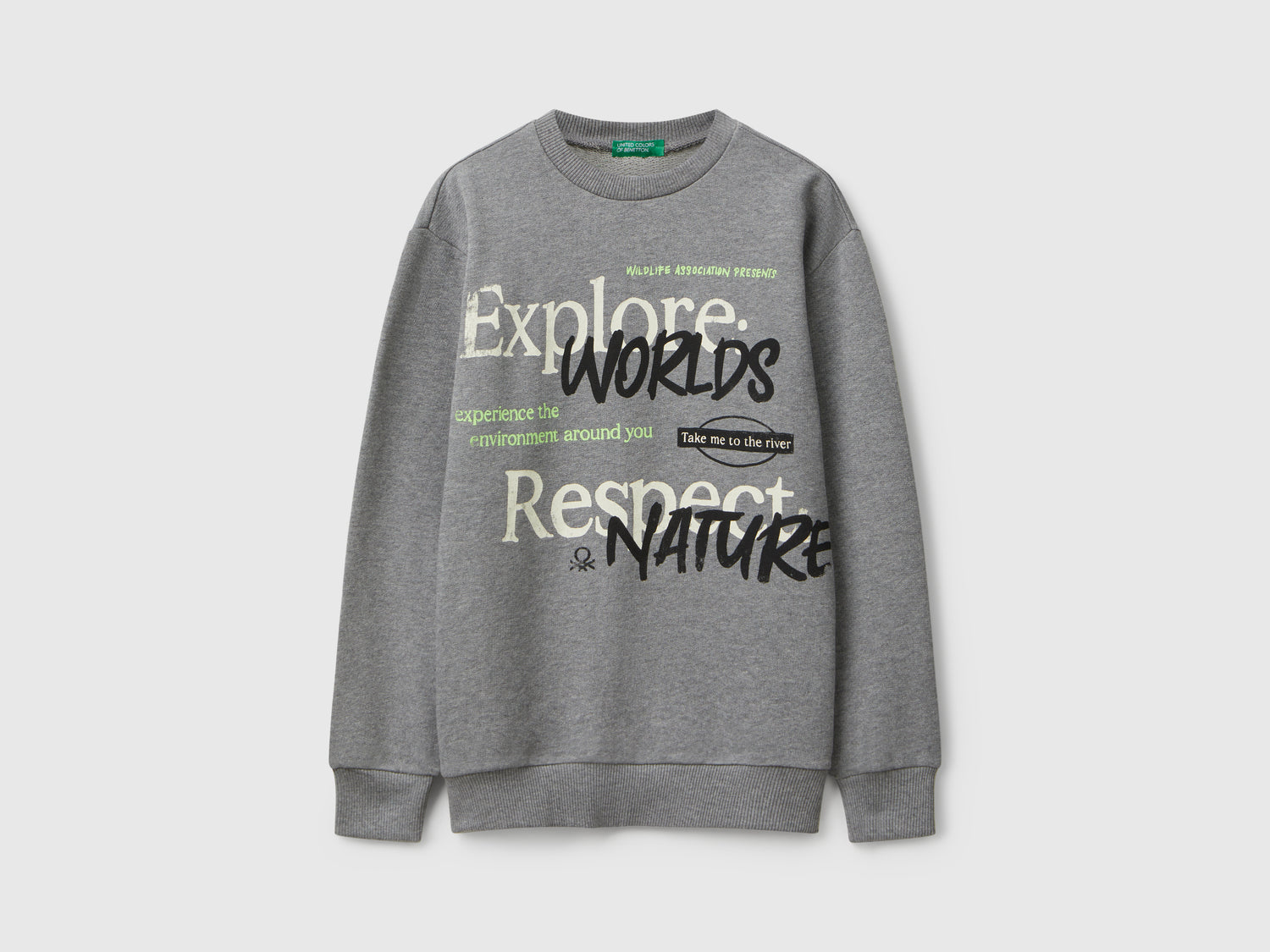 Felpa con stampa slogan da bambino grigio scuro | Benetton Outlet