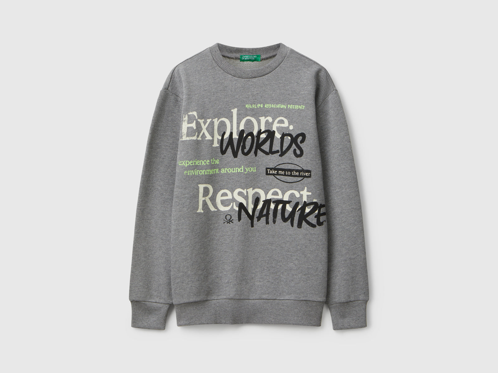 Felpa con stampa slogan da bambino grigio scuro | Benetton Outlet