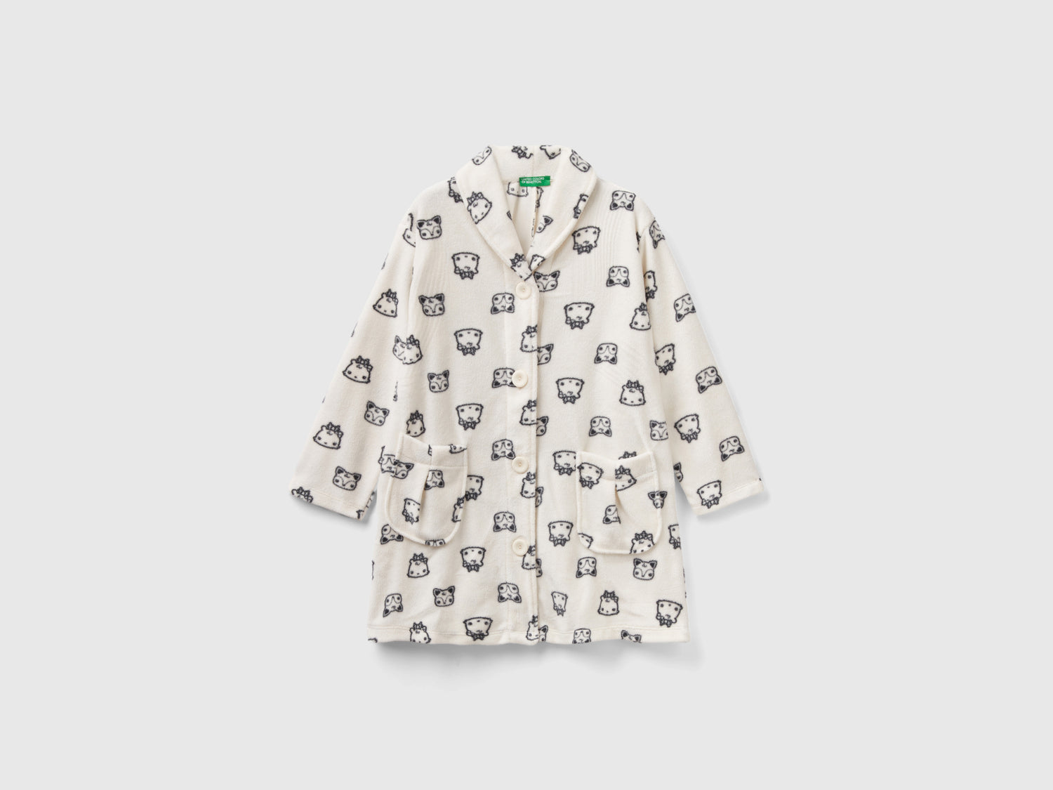Vestaglia in pile con mascotte da bambina bianco panna | Benetton Outlet