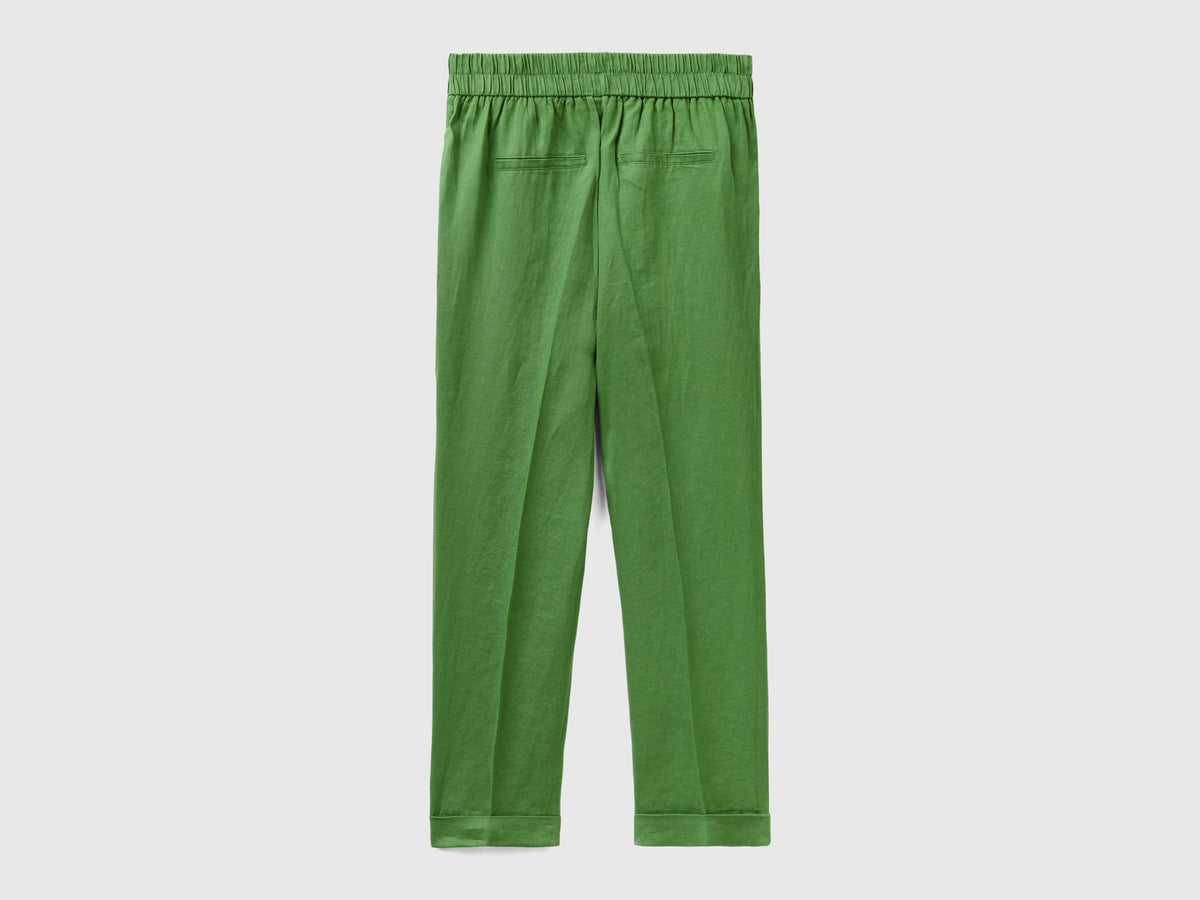 Pantaloni cropped in 100% lino