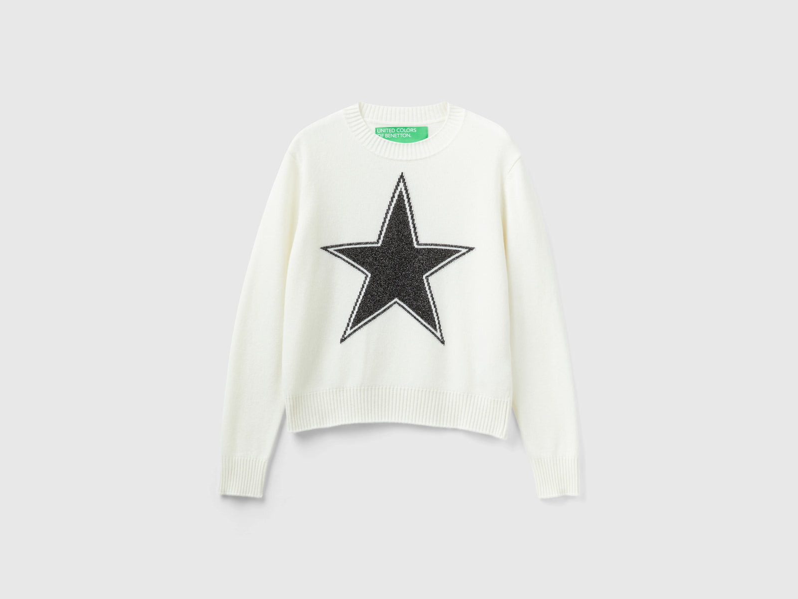 Maglia con stella in lurex da donna bianco | Benetton Outlet