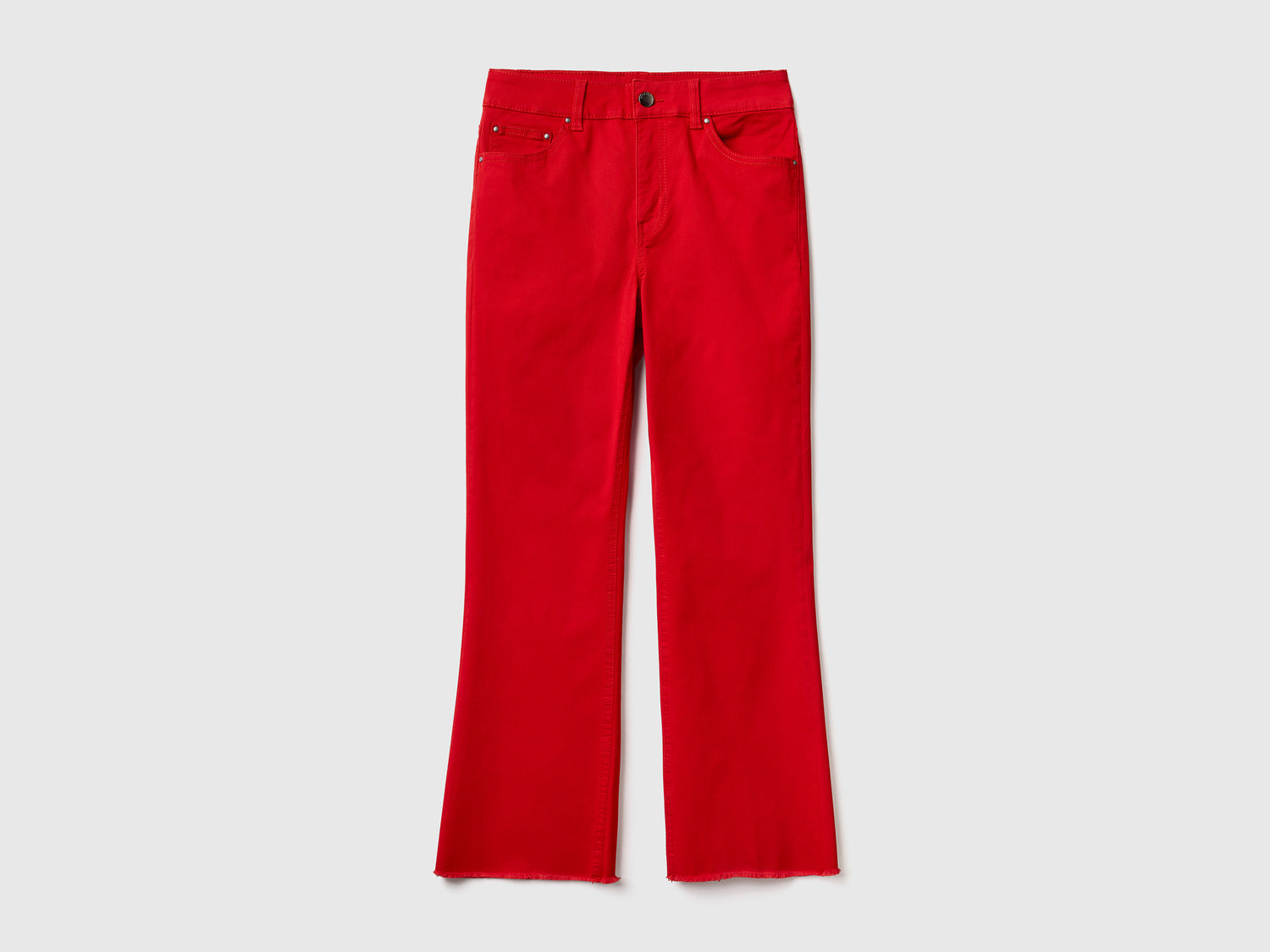 Pantaloni lunghi a trombetta in cotone elasticizzato da donna rosso | Benetton Outlet