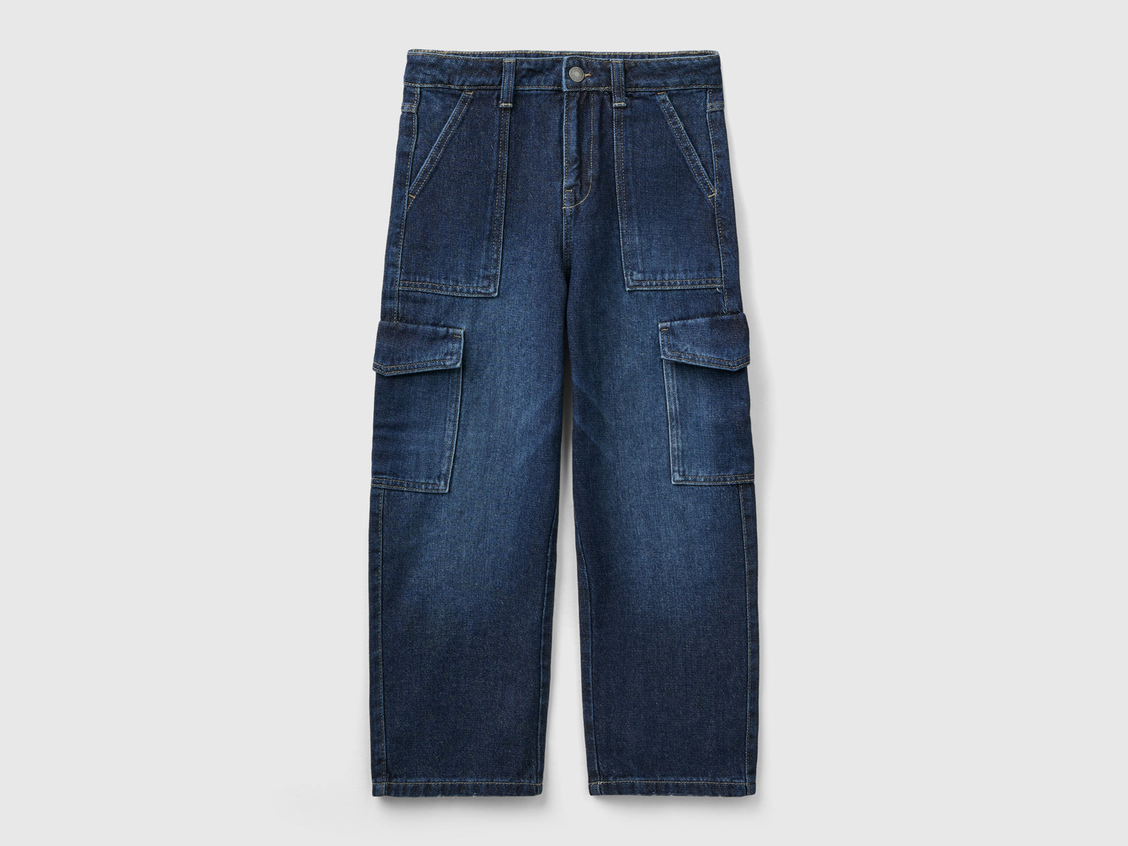 Jeans cargo in denim da bambina blu | Benetton Outlet