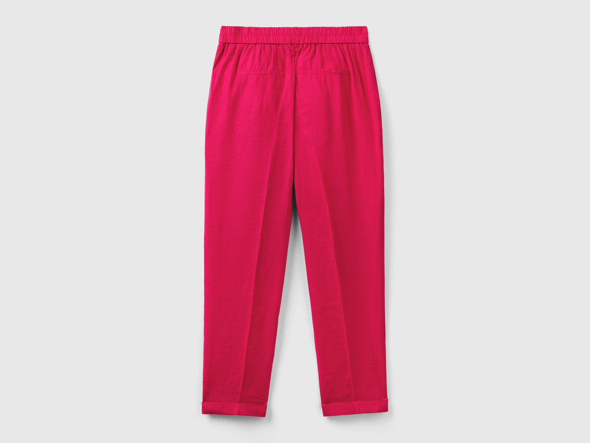 Pantaloni cropped in 100% lino