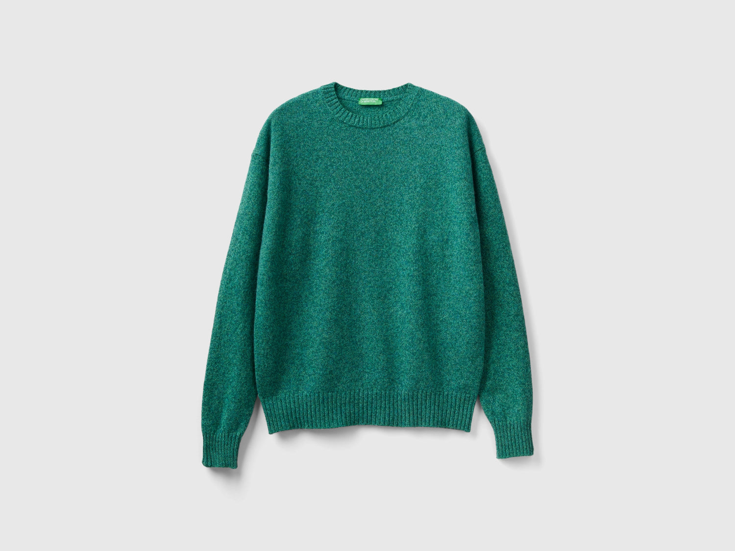 Maglia girocollo in pura lana Shetland da uomo verde scuro | Benetton Outlet