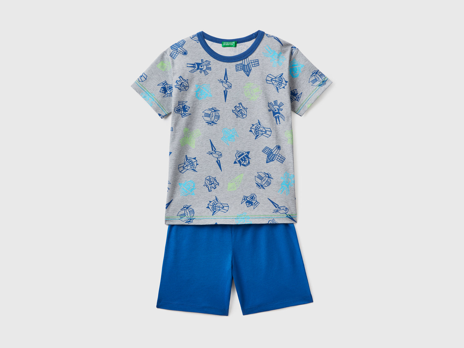 Pigiama corto in puro cotone leggero arricchito da dettagli luminescenti da bambino bluette | Benetton Outlet