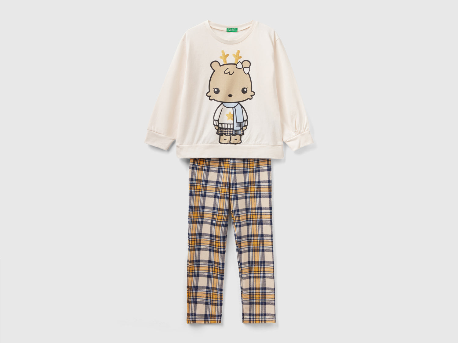 Pigiama lungo con stampa mascotte da bambina beige | Benetton Outlet