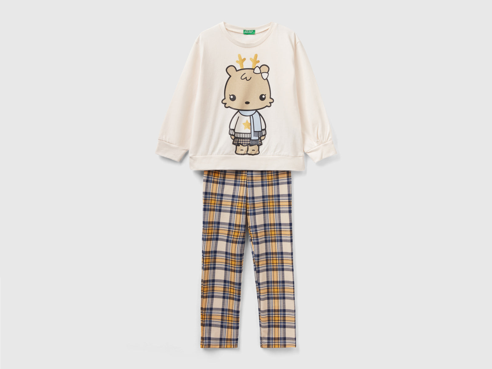 Pigiama lungo con stampa mascotte da bambina beige | Benetton Outlet