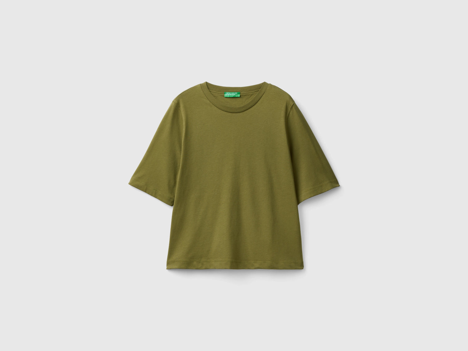 T-shirt boxy fit 100% cotone da donna verde militare | Benetton Outlet