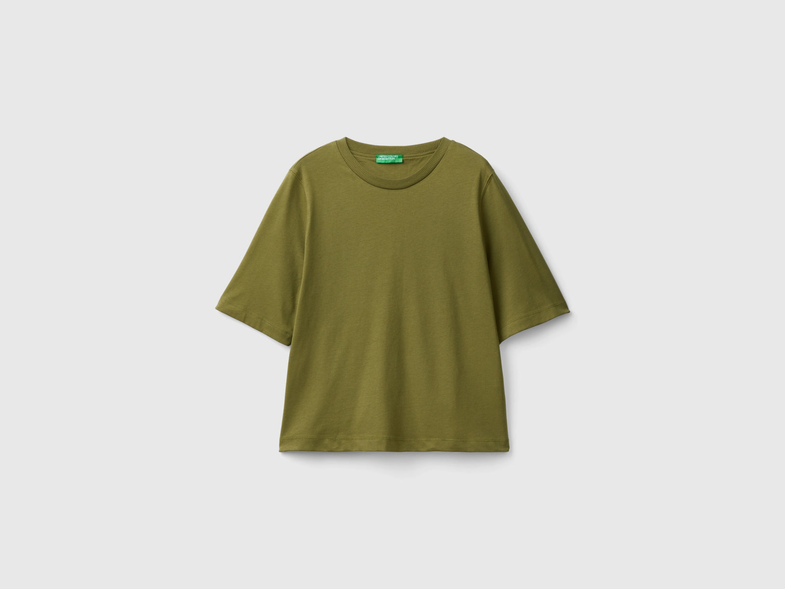 T-shirt boxy fit 100% cotone da donna verde militare | Benetton Outlet