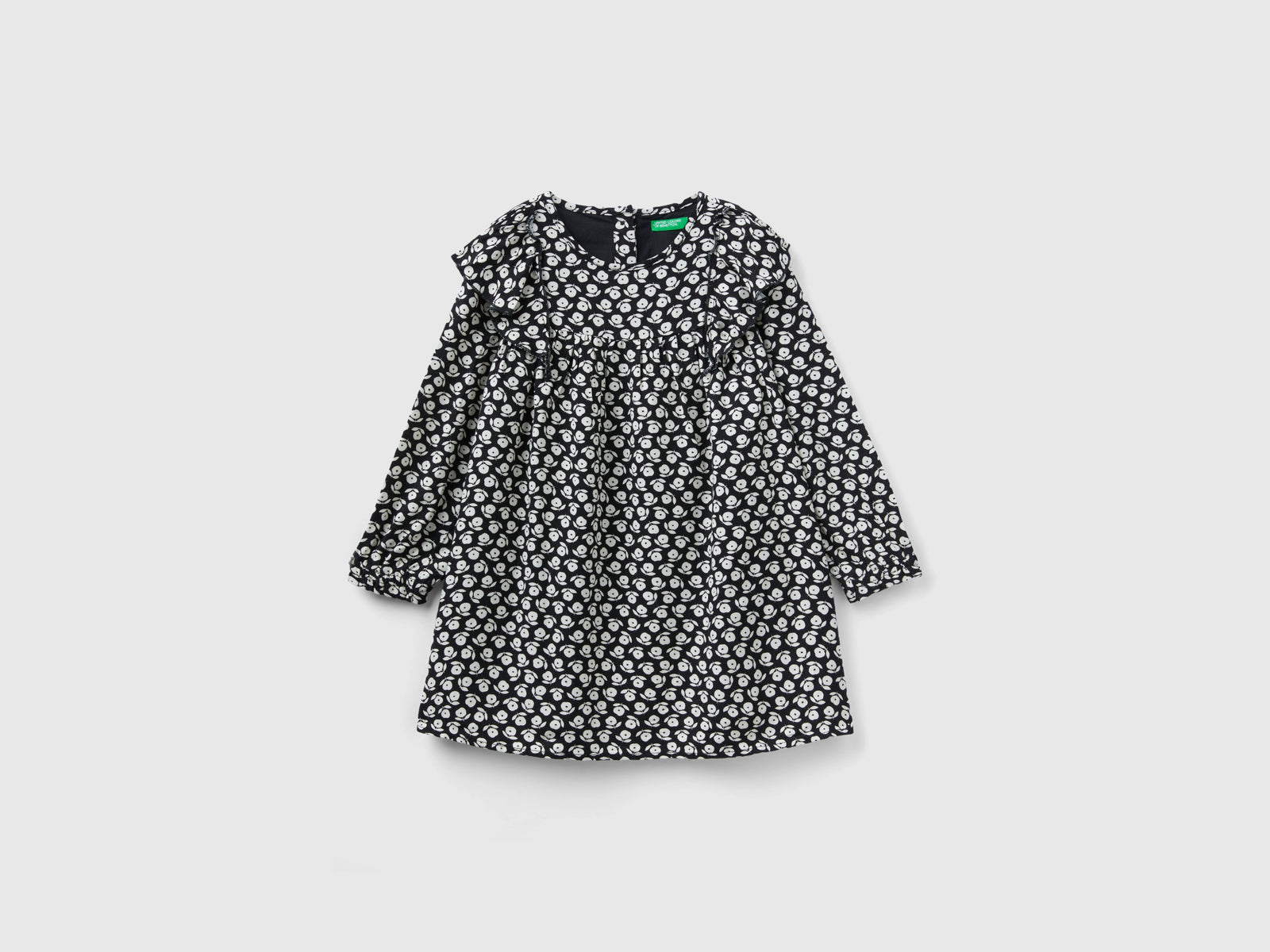 Abito con stampa floreale da bimba nero | Benetton Outlet