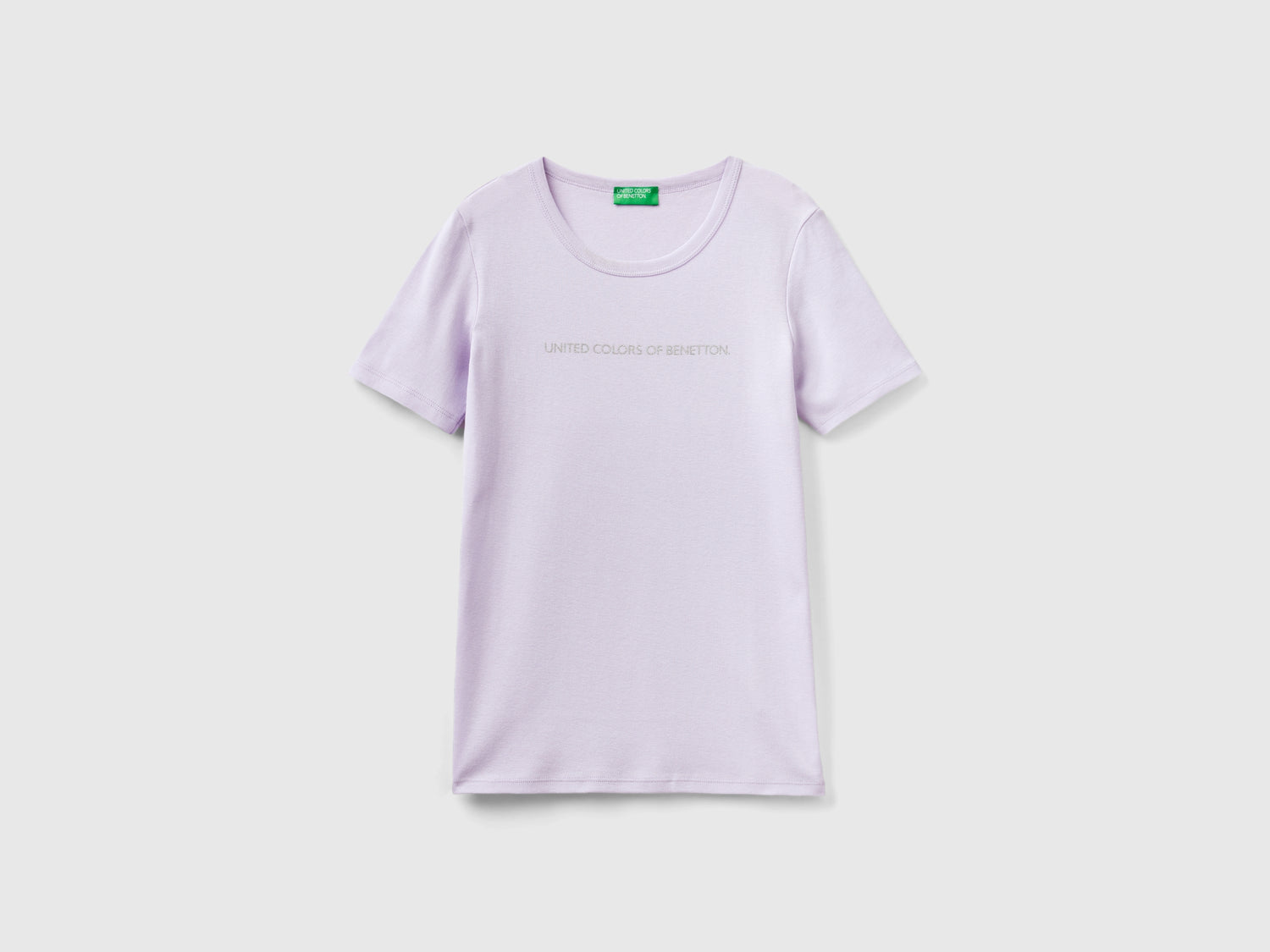 T-shirt 100% cotone con stampa logo glitter da donna lilla | Benetton Outlet