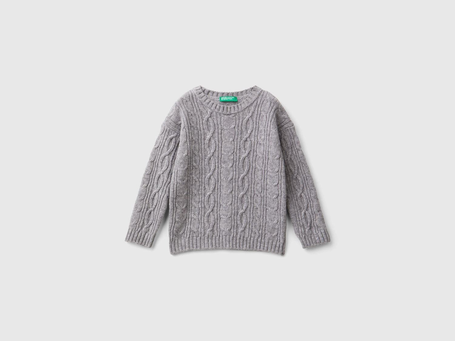 Maglia con trecce in misto lana da bimbo grigio chiaro | Benetton Outlet