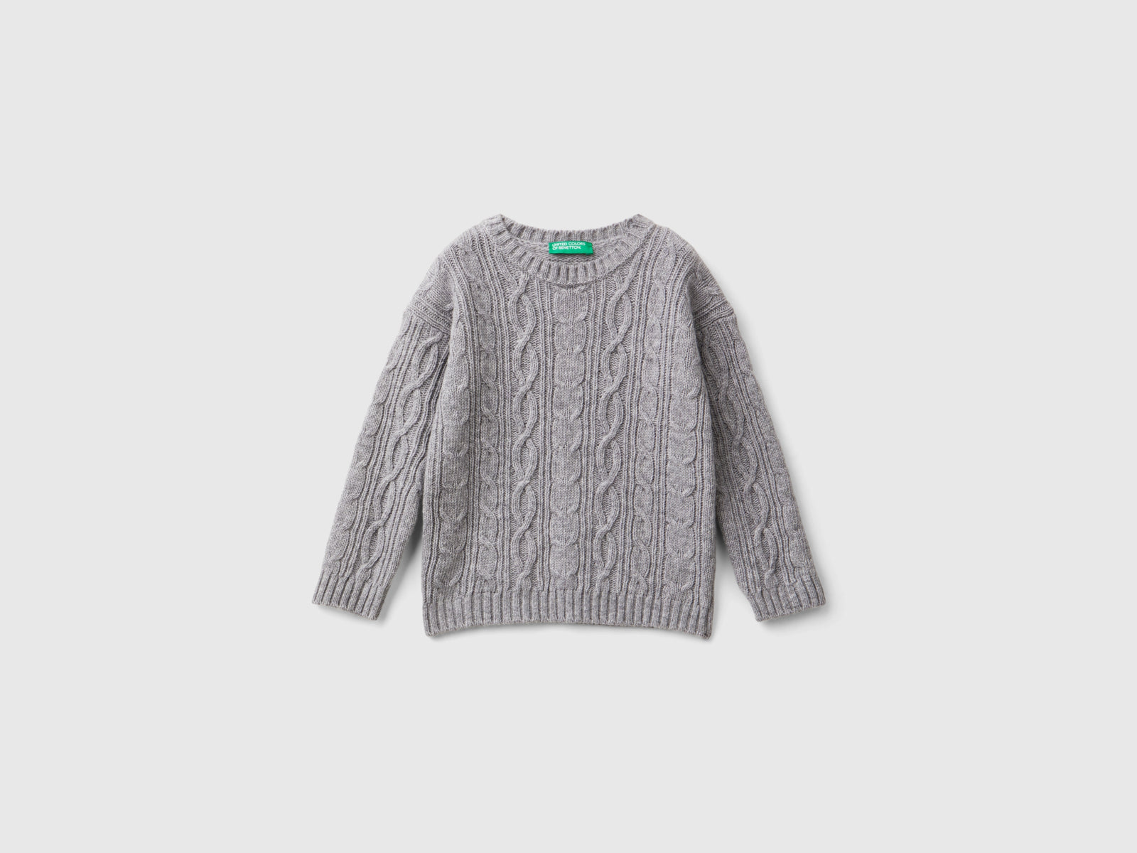 Maglia con trecce in misto lana da bimbo grigio chiaro | Benetton Outlet