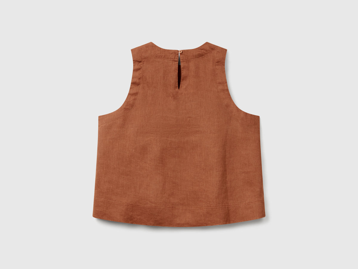 Top smanicato in puro lino