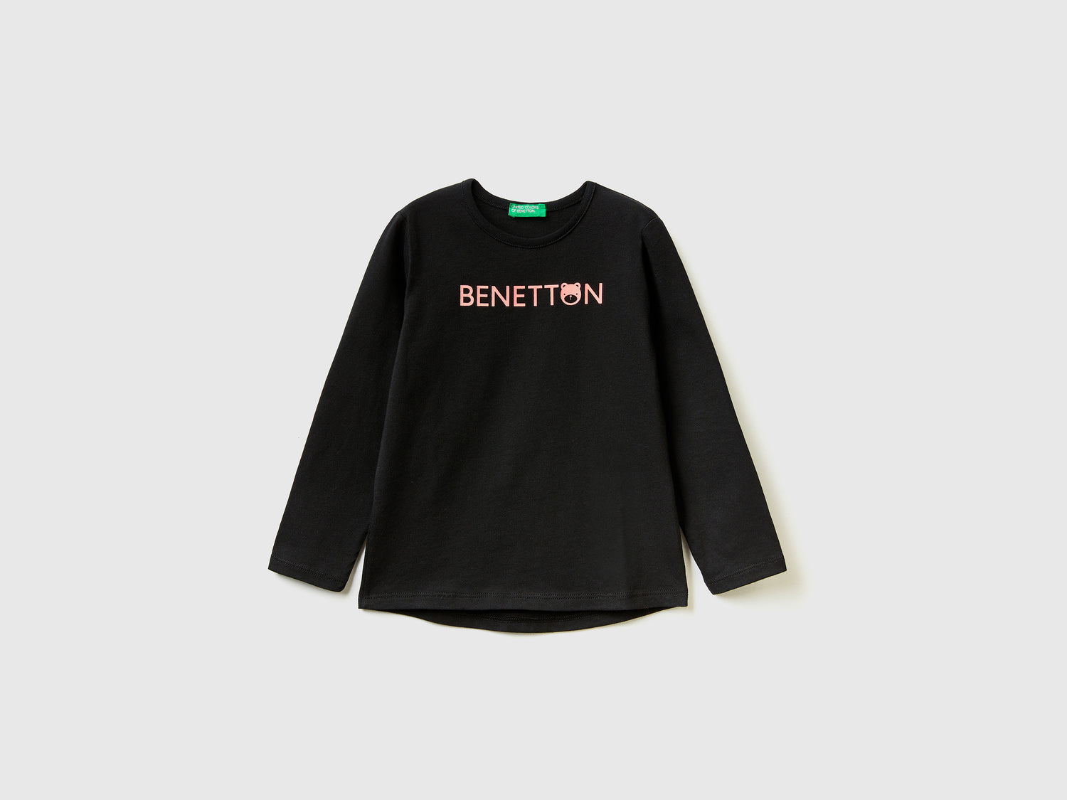 Maglietta con logo 100% cotone da bimba nero | Benetton Outlet