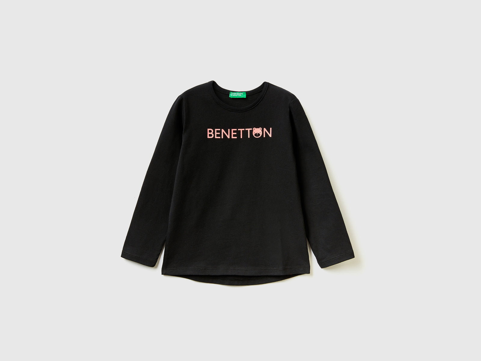 Maglietta con logo 100% cotone da bimba nero | Benetton Outlet