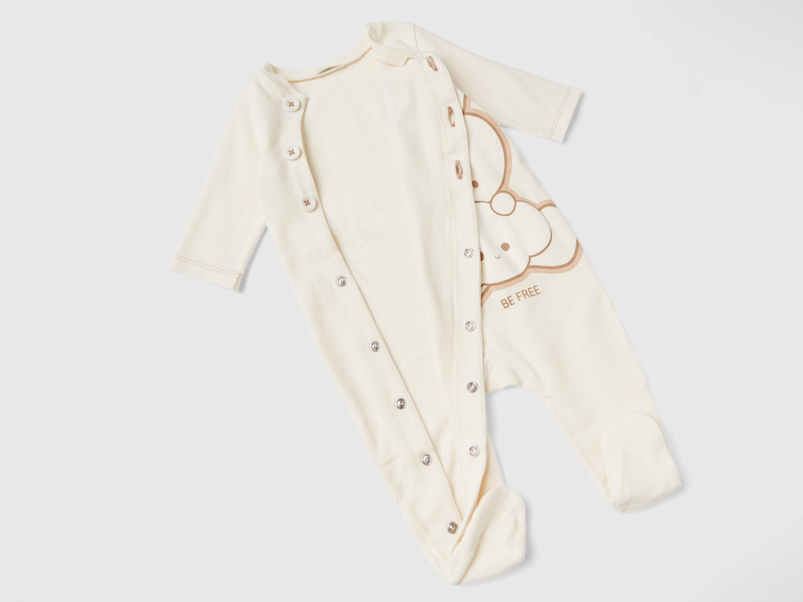 Calda tutina con stampa animaletto da neonato bianco panna 2 | Benetton Outlet