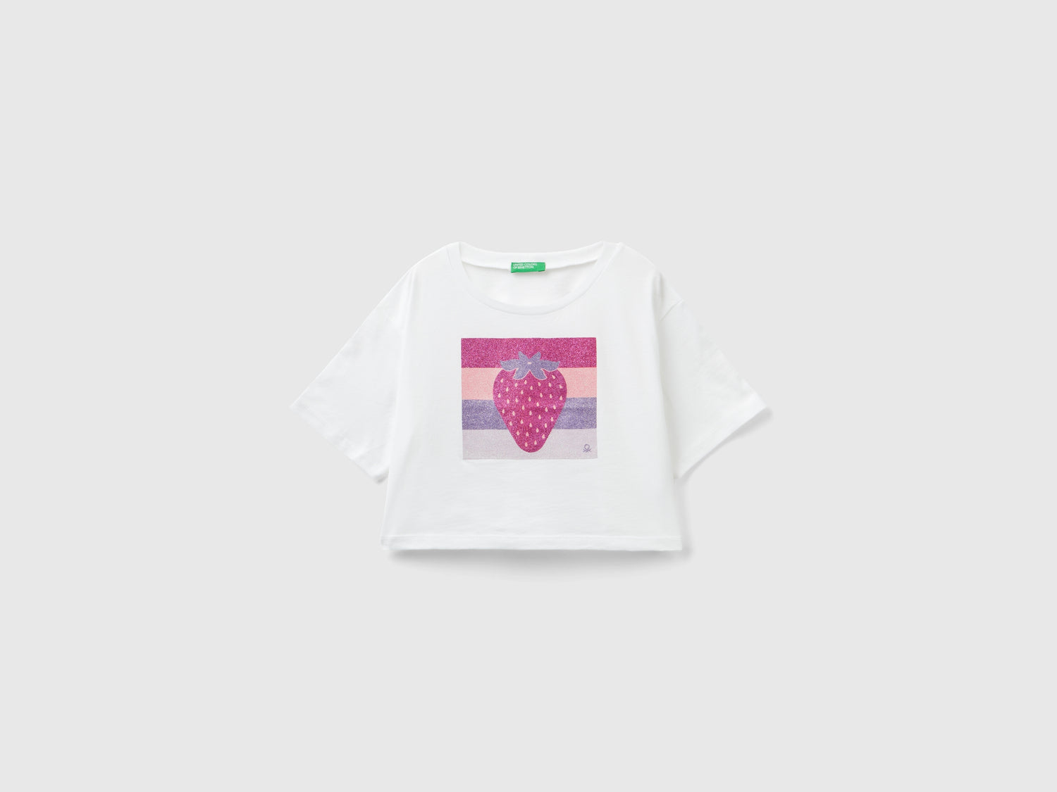 Maglietta con stampa glitter da bambina bianco | Benetton Outlet