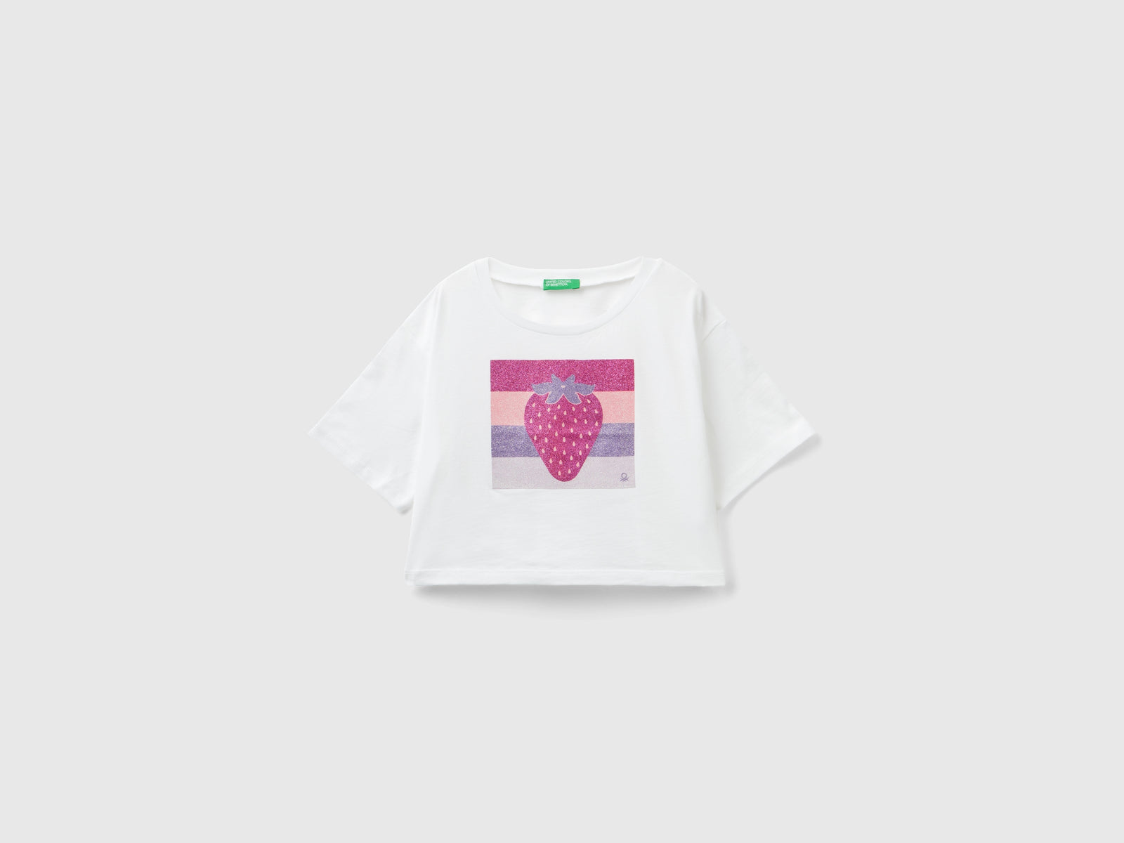 Maglietta con stampa glitter da bambina bianco | Benetton Outlet