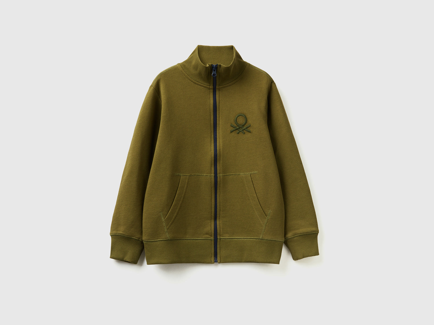 Felpa con zip in puro cotone da bambino verde militare | Benetton Outlet