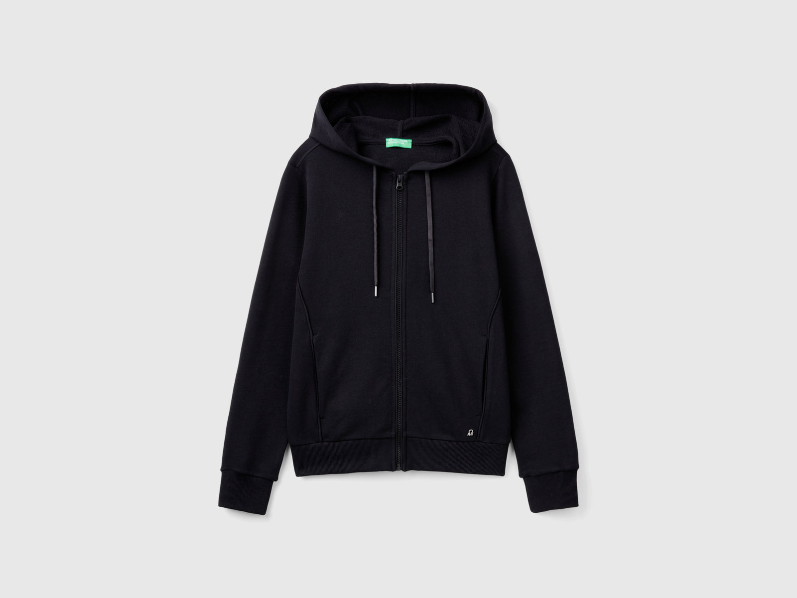 Felpa 100% cotone con zip e cappuccio da donna nero | Benetton Outlet