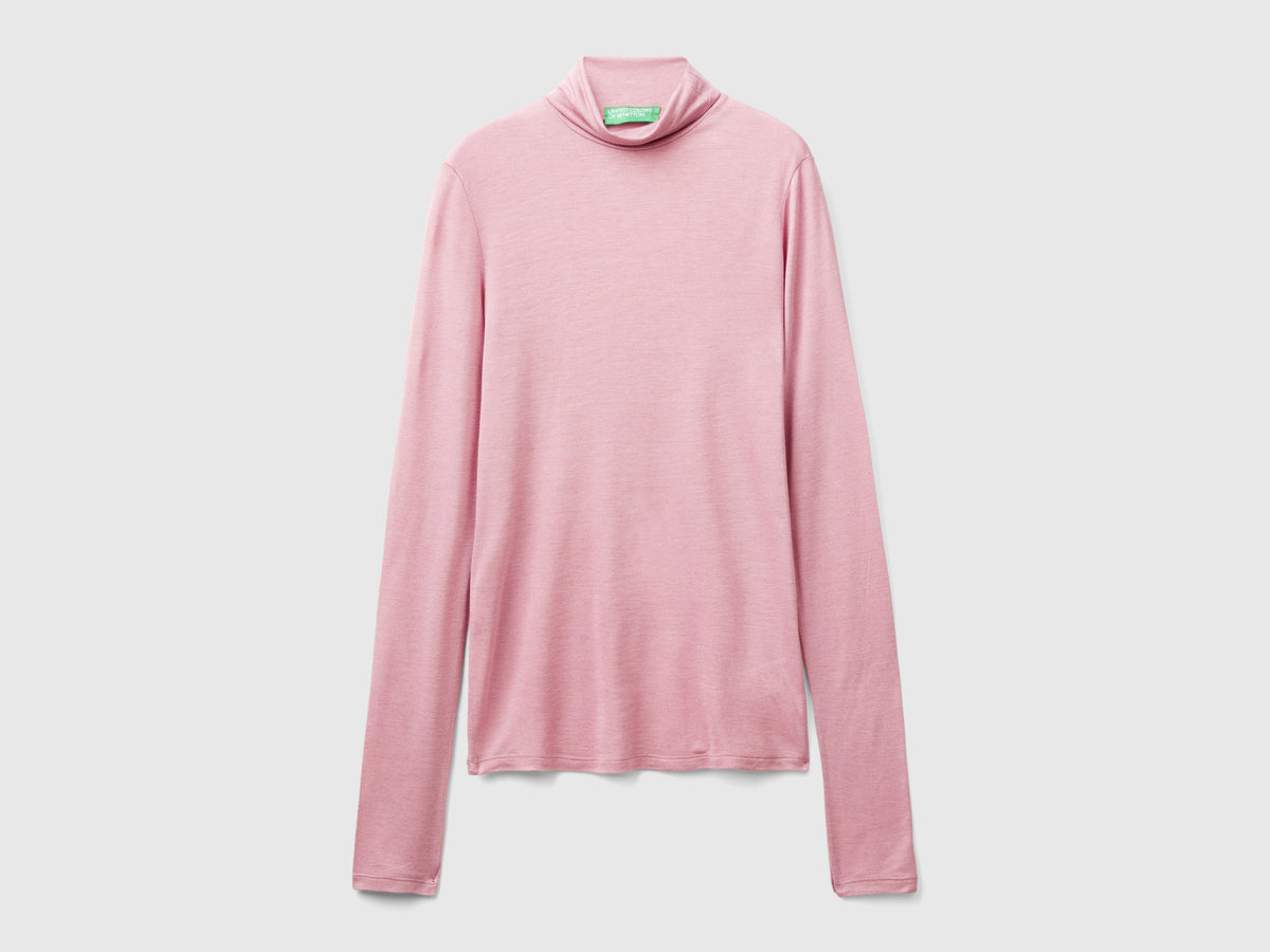 T-shirt lupetto in misto viscosa e cashmere