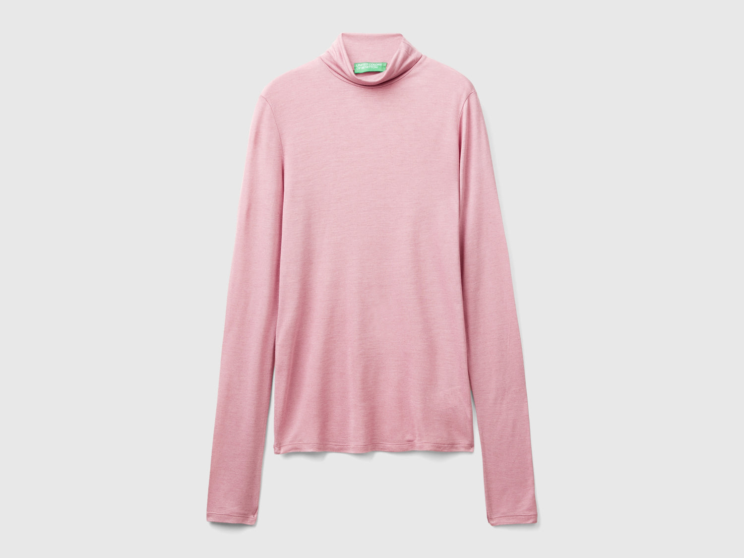 T-shirt lupetto in misto viscosa e cashmere da donna rosa | Benetton Outlet