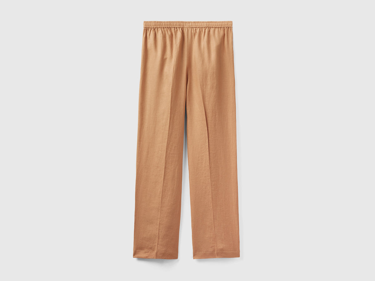 Pantaloni in puro lino con elastico